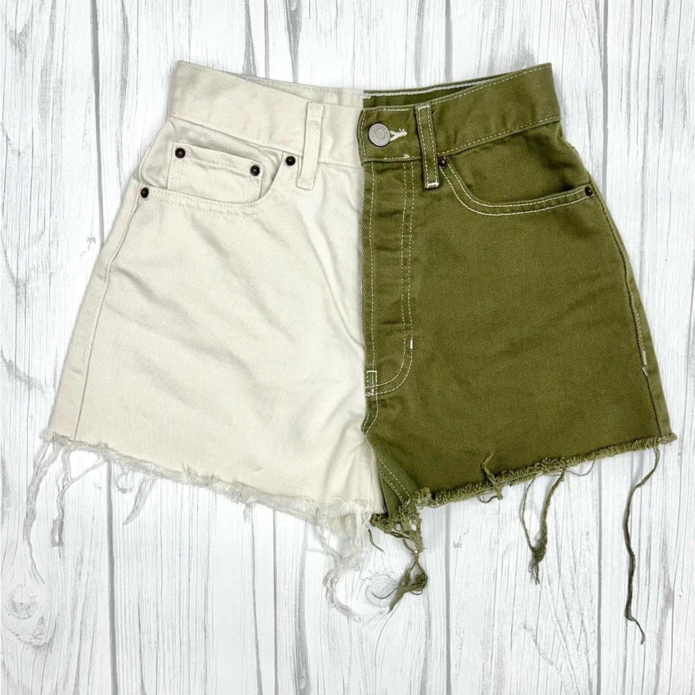 PacSun Olive Spliced Ultra High Waisted Vintage Denim Shorts | Size 23